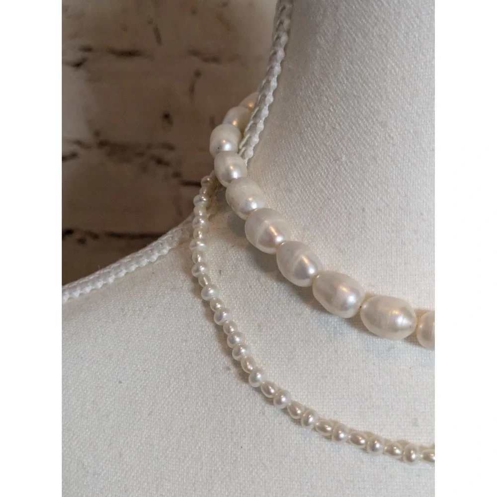 Vintage Natural Fresh Water Pearl Choker Necklace Multi Strand Romantic 12